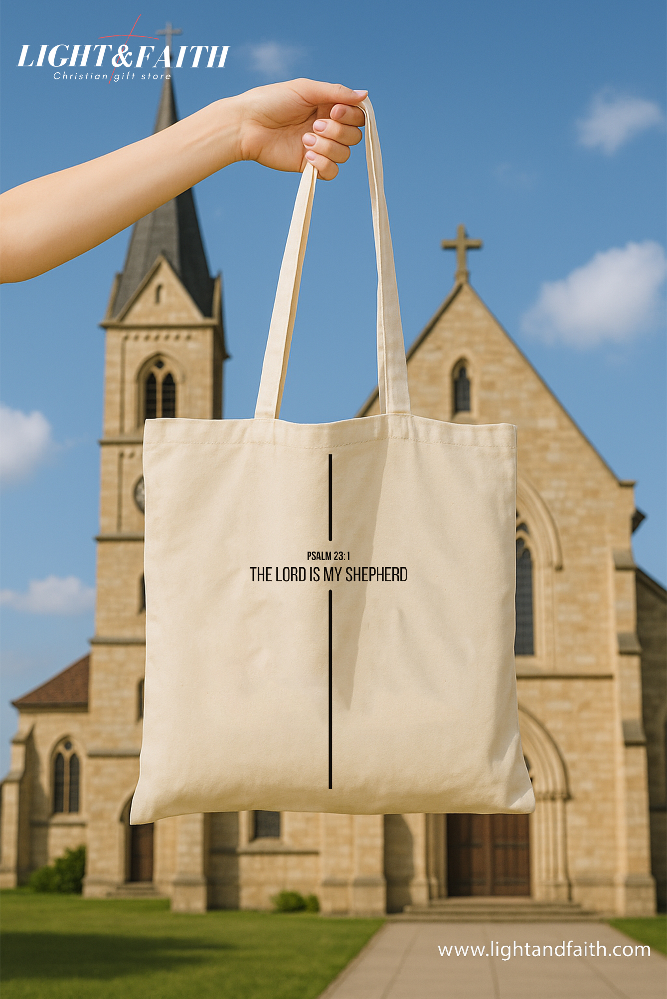 Psalm 23:1 Christian Tote Bag – The Lord is My Shepherd – Inspirational Bible Verse Canvas Bag – Eco-Friendly Minimalist Gift – Religious Gift for Her – Reusable Church Tote TBLAF28